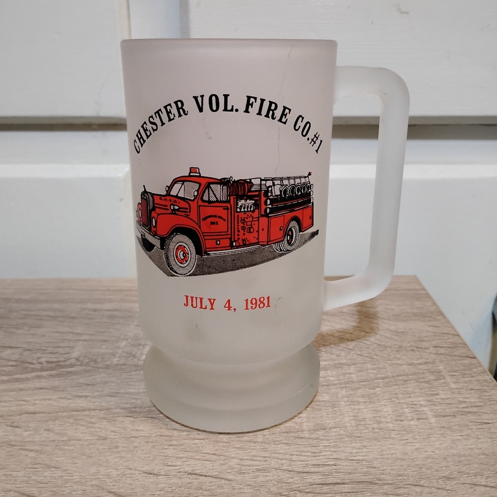 Vintage Fire Dept. Frosted Glass Mug